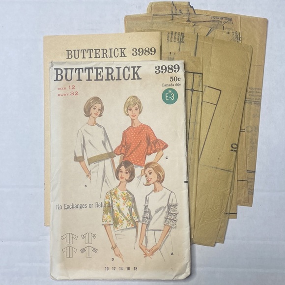 Vintage 1960's Butterick 3989 Sewing Pattern - Slighty Fitted Blouse, Jewel Crew - Picture 3 of 3